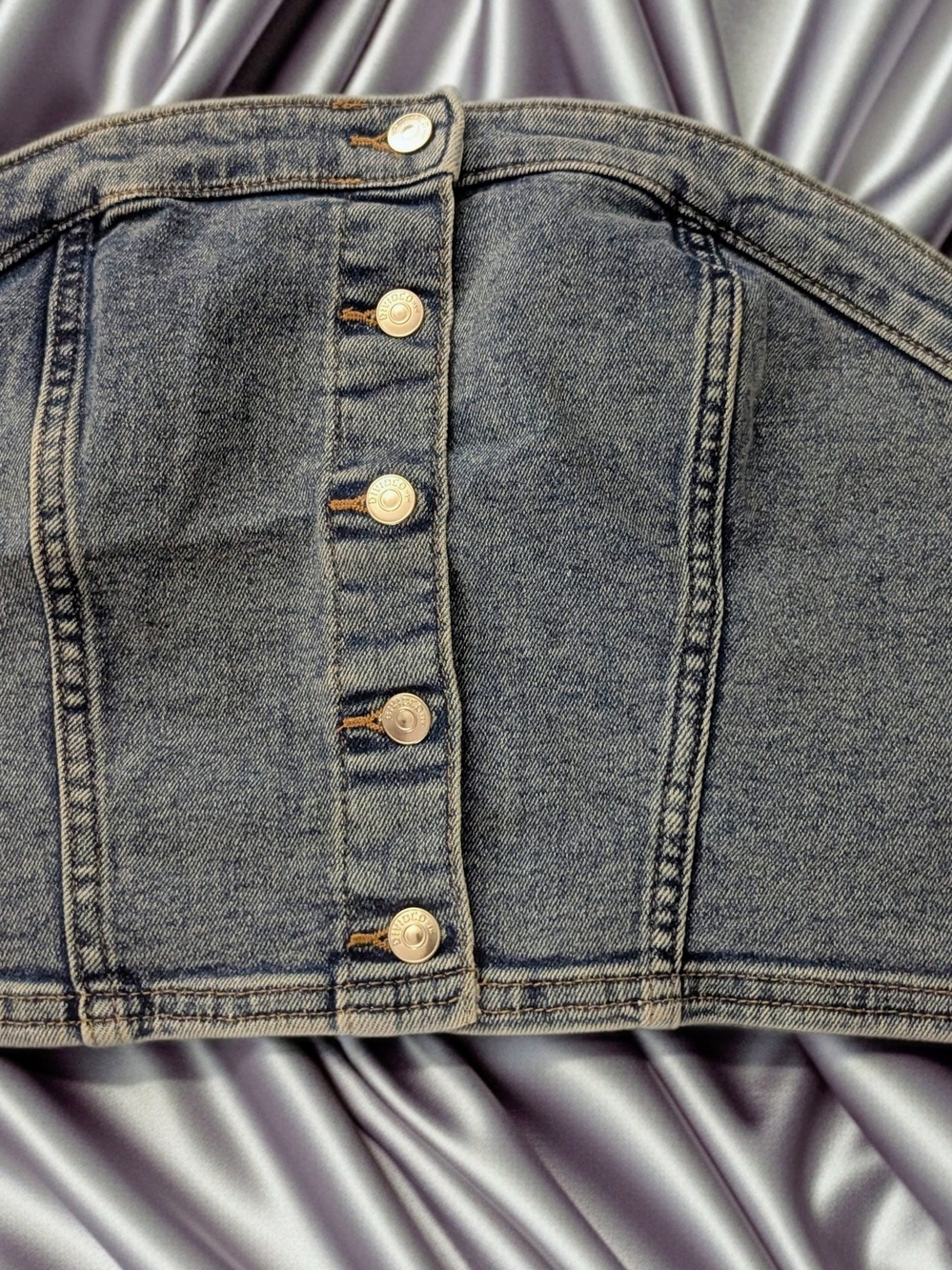 Denim Button-Front Women Jeans Bustier Top - Blue